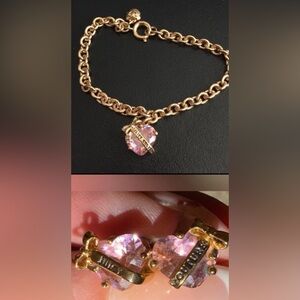 RARE Juicy Couture "Wish" Set - Pink Banner Heart Bracelet & Earrings Set